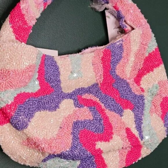 Handcrafted in India Tik Tok Viral Pink Purple Beaded Sequin Bag Camo Design NWT - Picture 2 of 2
